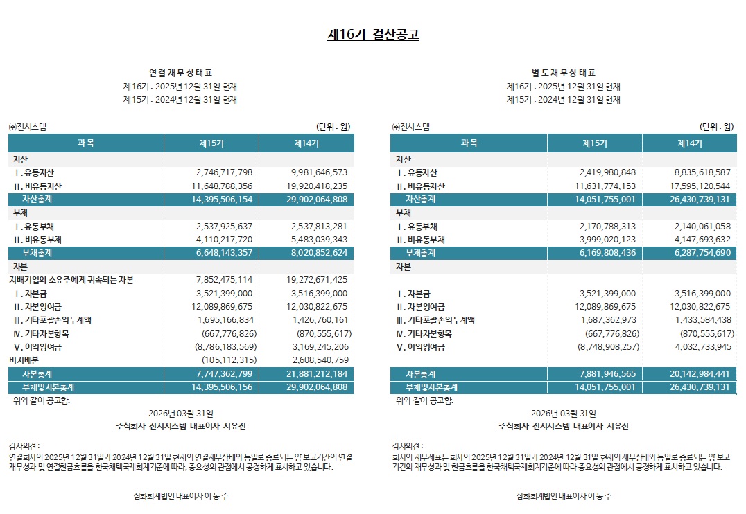 제16기 결산공고